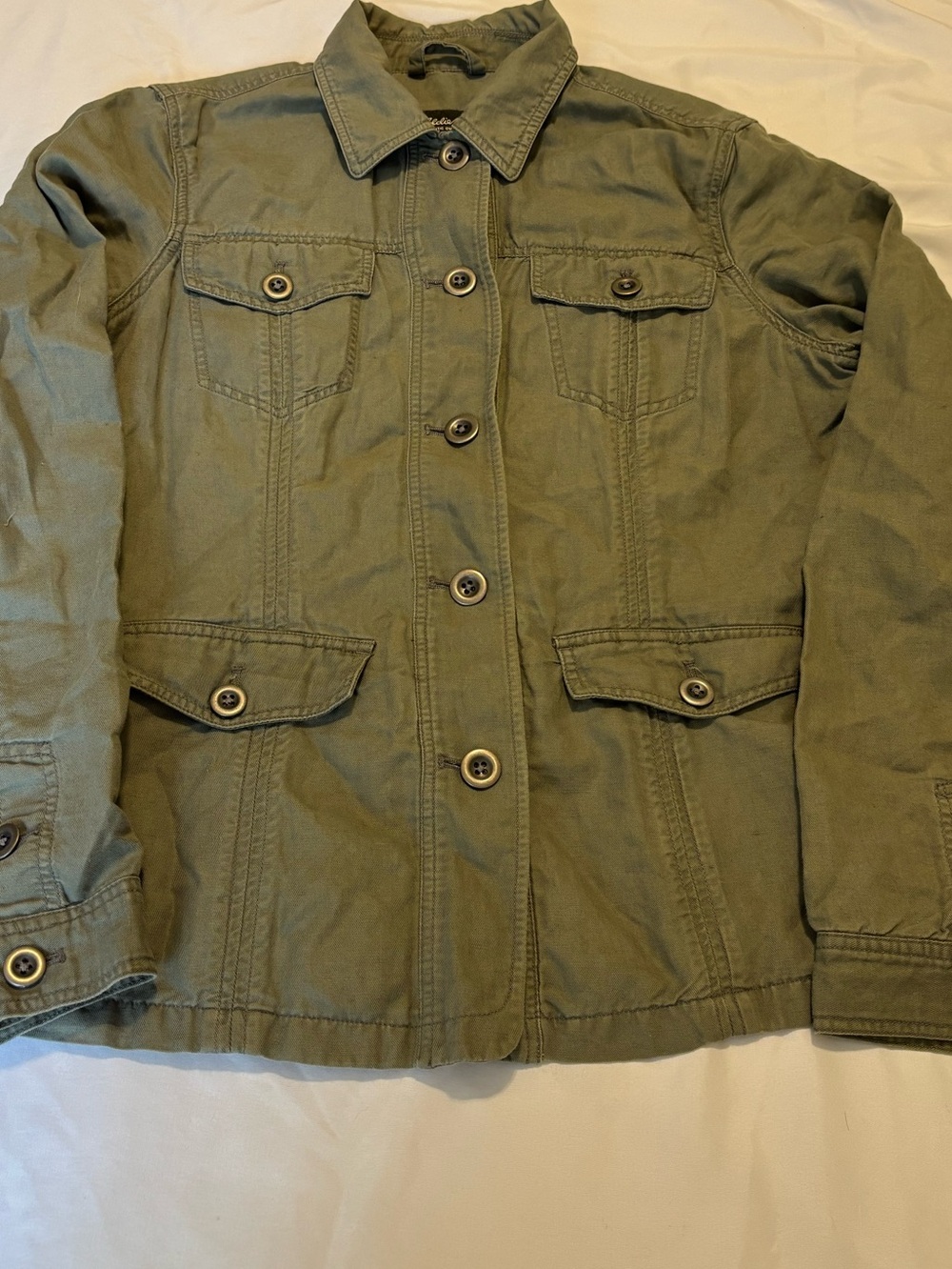 Eddie Bauer Linen Blend Posh Military Green Utility Field Structured Jacket